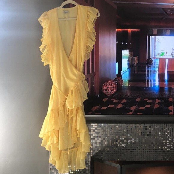 Dresses & Skirts - Midi Dress Ruffle Dress BOHO Dress Flirty Dress Glam Luxury Yellow Dress Wrap